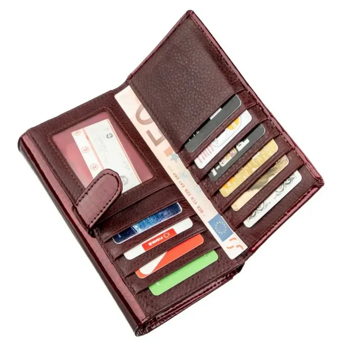 Лаковий жіночий гаманець з візитницею ST Leather 18911 Бордовий