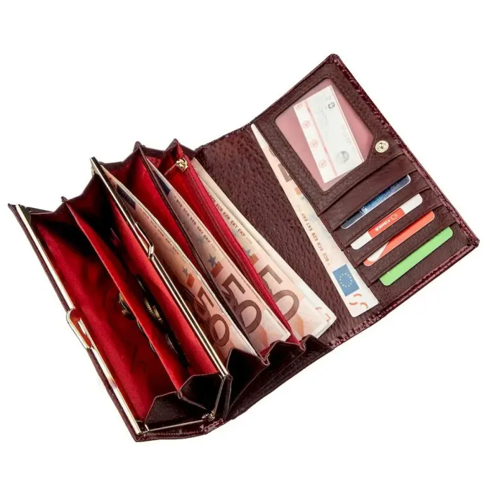 Лаковий жіночий гаманець з візитницею ST Leather 18911 Бордовий