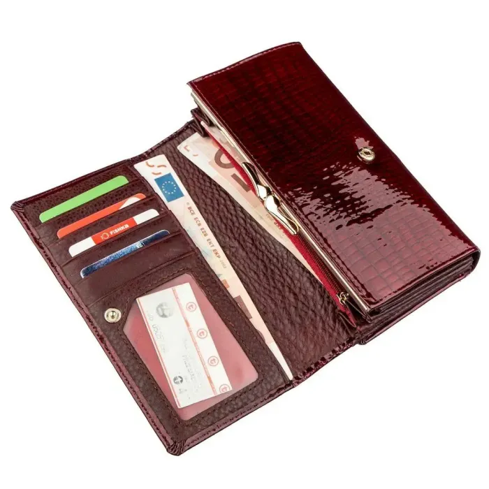 Лаковий жіночий гаманець з візитницею ST Leather 18911 Бордовий