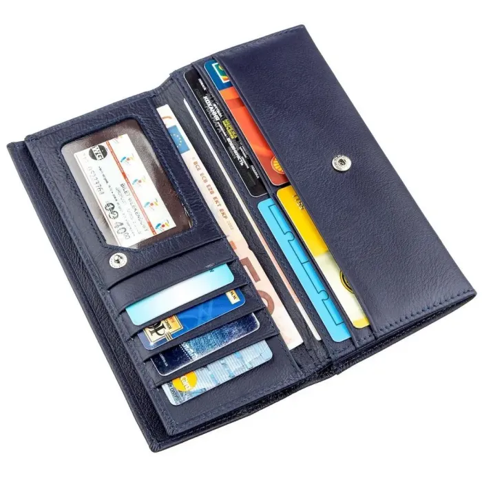 Практичний гаманець із візитницею на кнопці ST Leather 18955 Синій