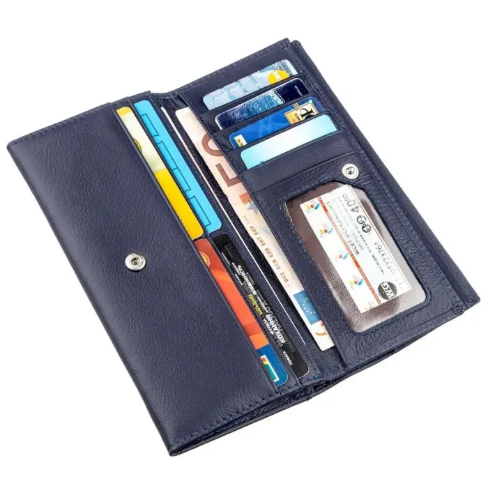 Практичний гаманець із візитницею на кнопці ST Leather 18955 Синій