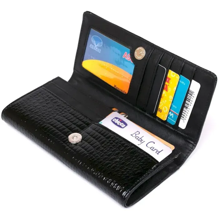 Гаманець жіночий з екошкіри лаковий KIVI 19012 Чорний