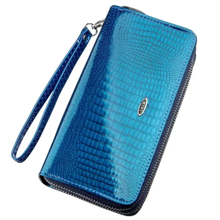 Гаманець жіночий з екошкіри на дві блискавки лаковий KIVI Хамелеон 19022