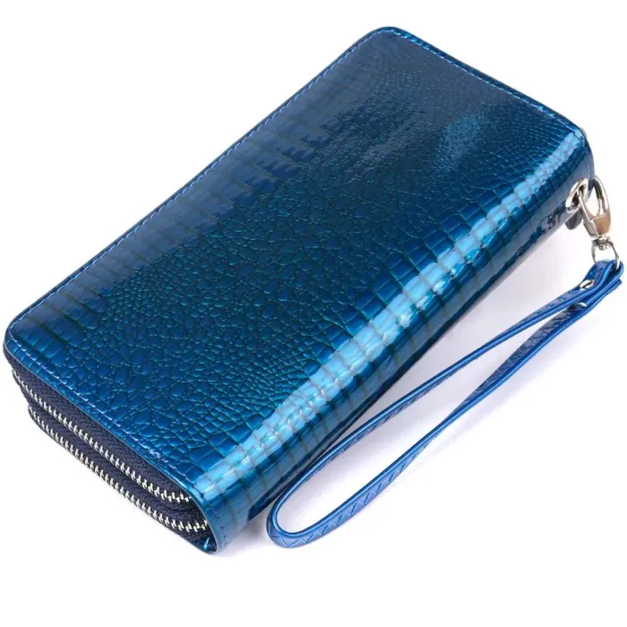 Гаманець жіночий з екошкіри на дві блискавки лаковий KIVI Хамелеон 19022
