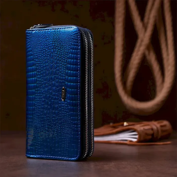 Гаманець жіночий з екошкіри на дві блискавки лаковий KIVI Хамелеон 19022