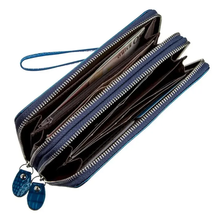 Гаманець жіночий з екошкіри на дві блискавки лаковий KIVI Хамелеон 19022