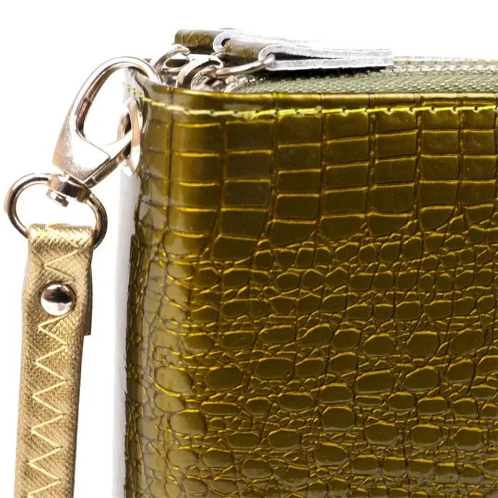 Гаманець жіночий з екошкіри на дві блискавки лаковий KIVI Хамелеон 19023 Зелений