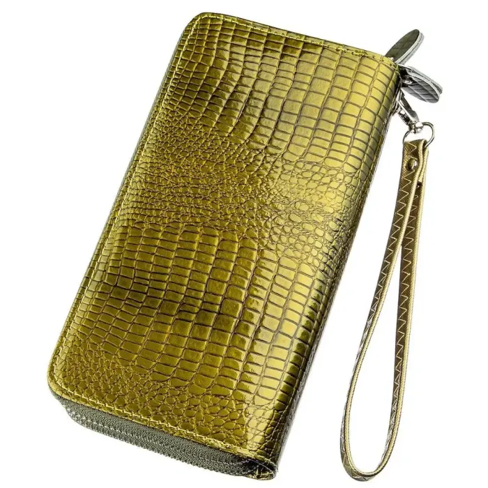 Гаманець жіночий з екошкіри на дві блискавки лаковий KIVI Хамелеон 19023 Зелений
