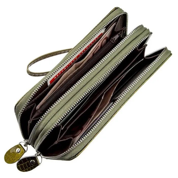 Гаманець жіночий з екошкіри на дві блискавки лаковий KIVI Хамелеон 19023 Зелений