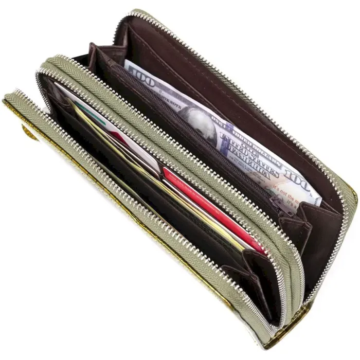 Гаманець жіночий з екошкіри на дві блискавки лаковий KIVI Хамелеон 19023 Зелений