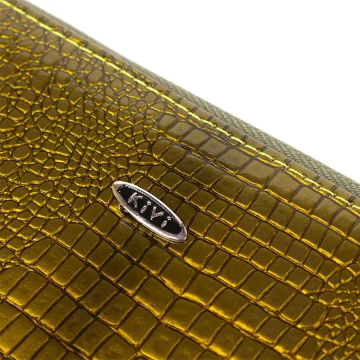 Гаманець жіночий з екошкіри на дві блискавки лаковий KIVI Хамелеон 19023 Зелений