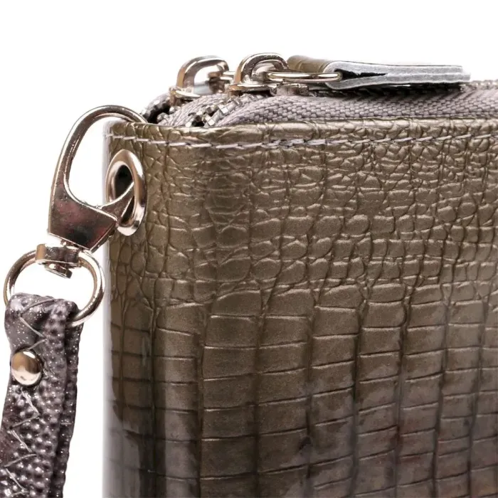 Кошелек женский из экокожи на две молнии лаковый KIVI Хамелеон 19024 Серый