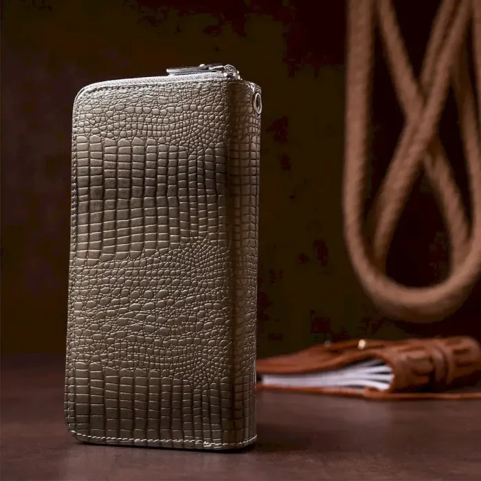 Кошелек женский из экокожи на две молнии лаковый KIVI Хамелеон 19024 Серый