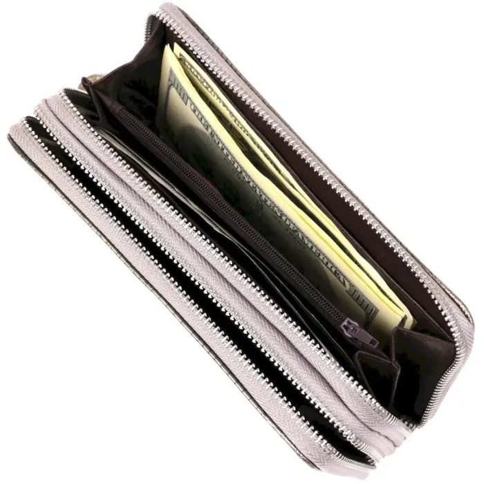 Кошелек женский из экокожи на две молнии лаковый KIVI Хамелеон 19024 Серый