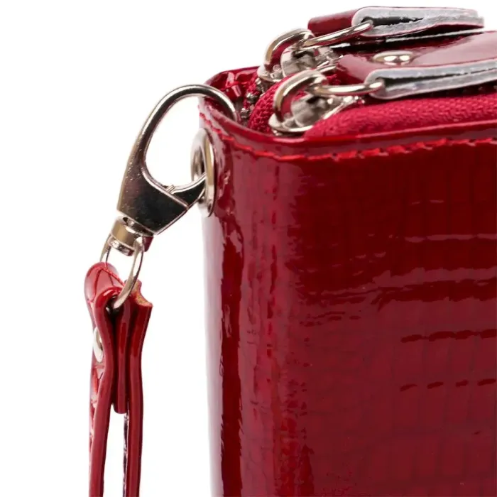 Гаманець жіночий з екошкіри на дві блискавки лаковий KIVI Хамелеон 19025 Червоний