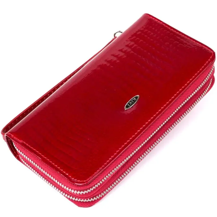 Гаманець жіночий з екошкіри на дві блискавки лаковий KIVI Хамелеон 19025 Червоний