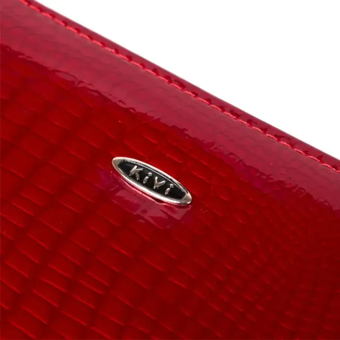 Гаманець жіночий з екошкіри на дві блискавки лаковий KIVI Хамелеон 19025 Червоний