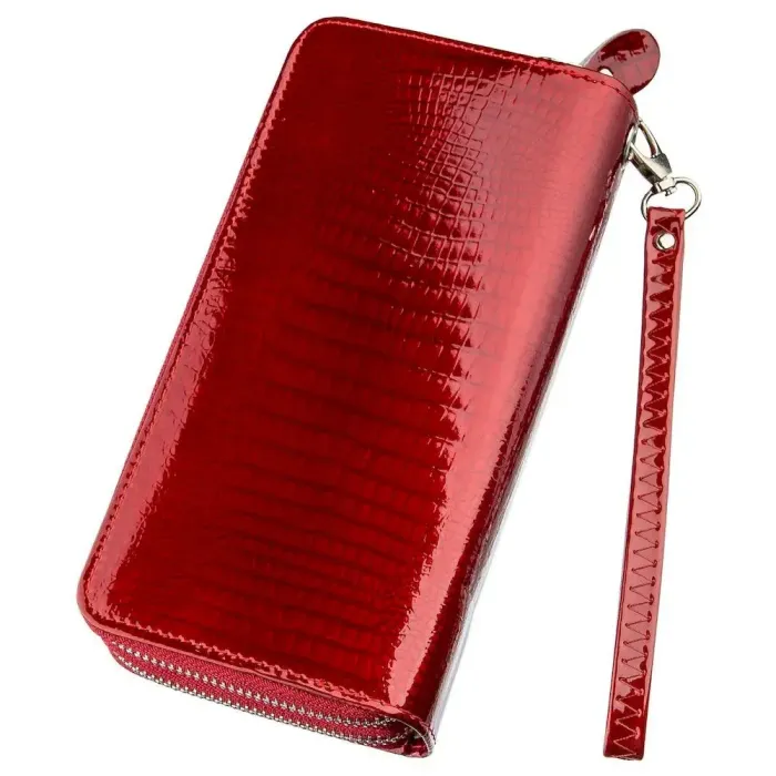 Гаманець жіночий з екошкіри на дві блискавки лаковий KIVI Хамелеон 19025 Червоний