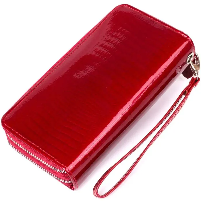 Гаманець жіночий з екошкіри на дві блискавки лаковий KIVI Хамелеон 19025 Червоний