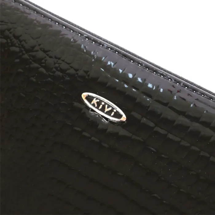 Гаманець жіночий з екошкіри на дві блискавки лаковий KIVI Хамелеон 19026 Чорний