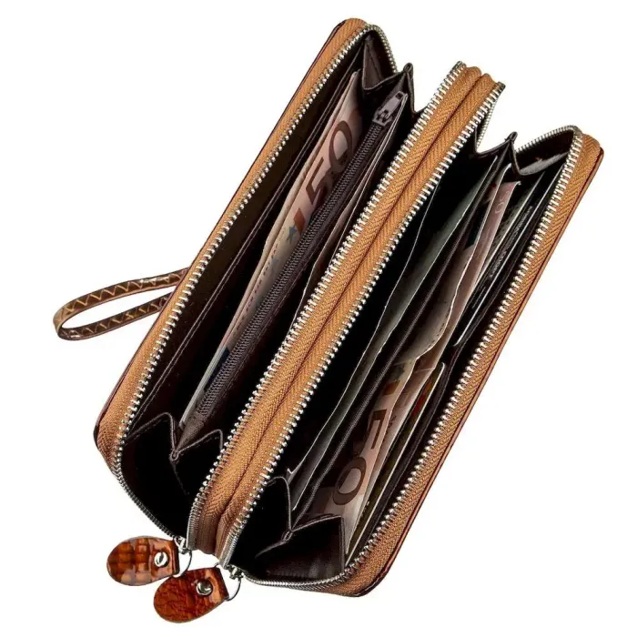 Кошелек женский из экокожи на две молнии KIVI Хамелеон 19020 Коричневый