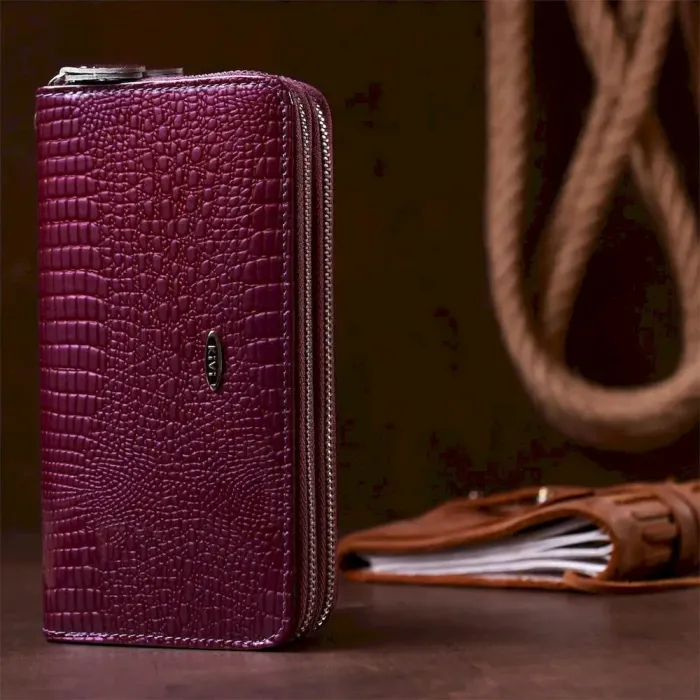 Гаманець жіночий з екошкіри на дві блискавки KIVI Хамелеон 19021 Фіолетовий