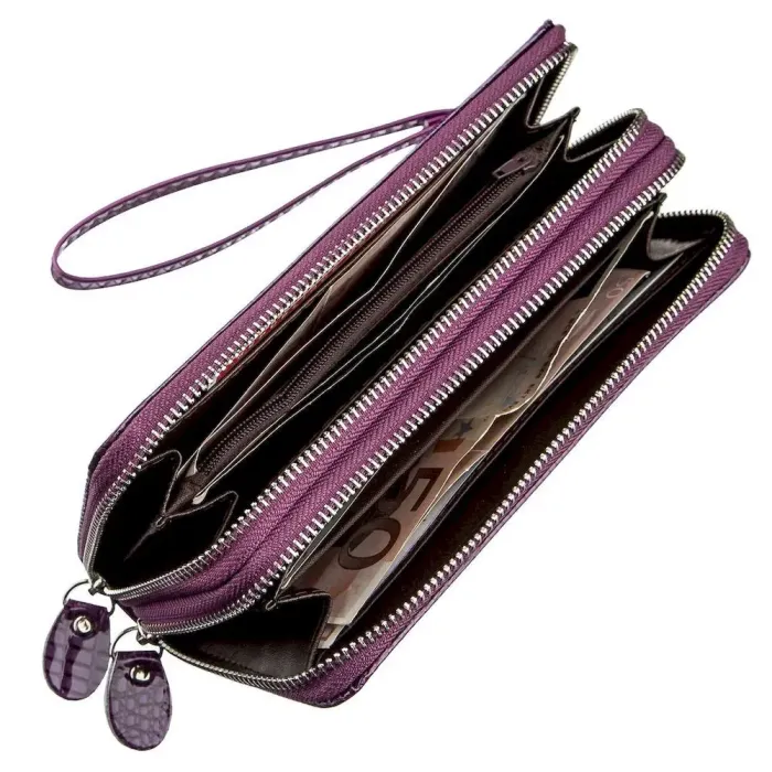 Гаманець жіночий з екошкіри на дві блискавки KIVI Хамелеон 19021 Фіолетовий
