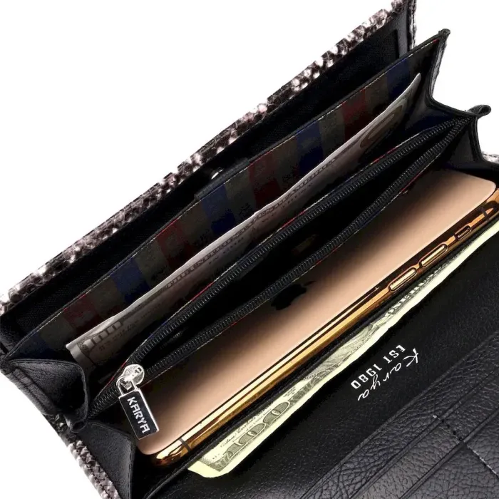 Кошелек женский из натуральной фактурной кожи под змею KARYA 21009 Черный