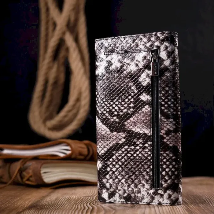 Кошелек женский из натуральной фактурной кожи под змею KARYA 21009 Черный