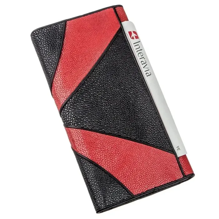 Гаманець жіночий з натуральної шкіри морського схилу з червоними смужками STINGRAY LEATHER 18652 Чорний