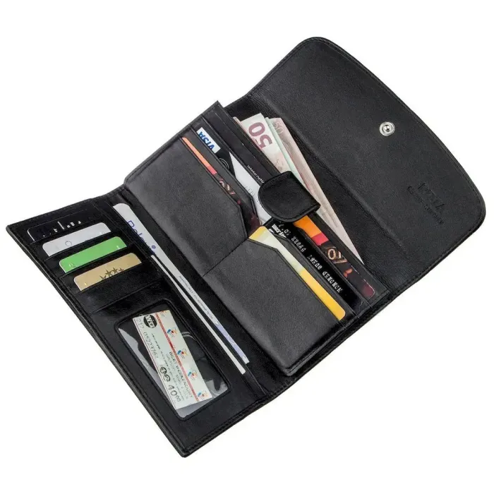 Гаманець жіночий з натуральної шкіри морського схилу з червоними смужками STINGRAY LEATHER 18652 Чорний