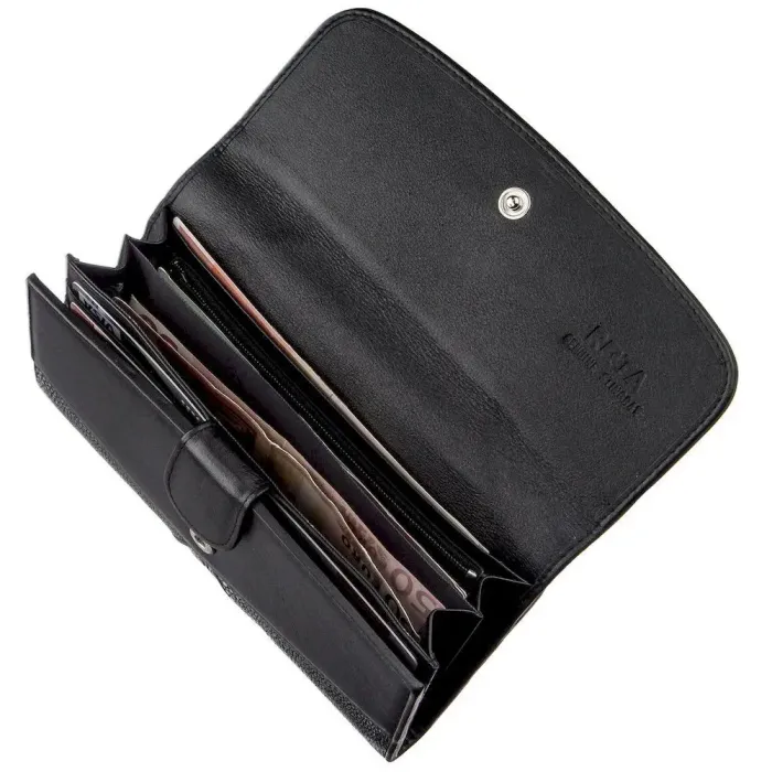 Гаманець жіночий з натуральної шкіри морського схилу з синіми смужками STINGRAY LEATHER 18653 Чорний