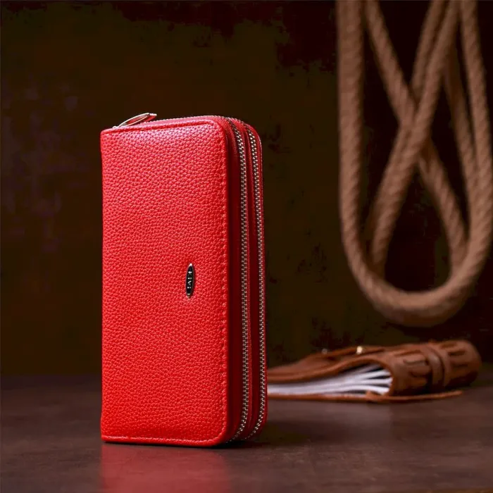 Гаманець жіночий із зернистої екошкіри KIVI 19044 Яскраво-червоний