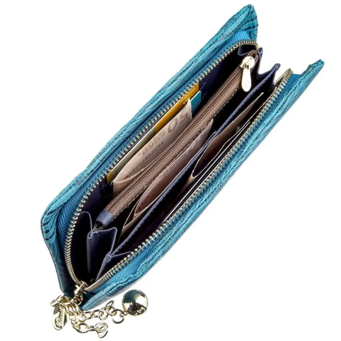 Гаманець жіночий шкіряний з тисненням Guxilai 18966 Синій