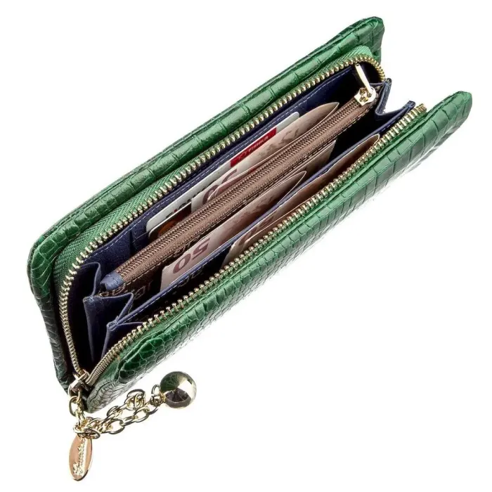 Кошелек женский кожаный с тиснением под экзотику Guxilai 18962 Зеленый