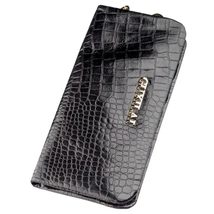 Гаманець жіночий шкіряний з тисненням під екзотику Guxilai 18965 Чорний
