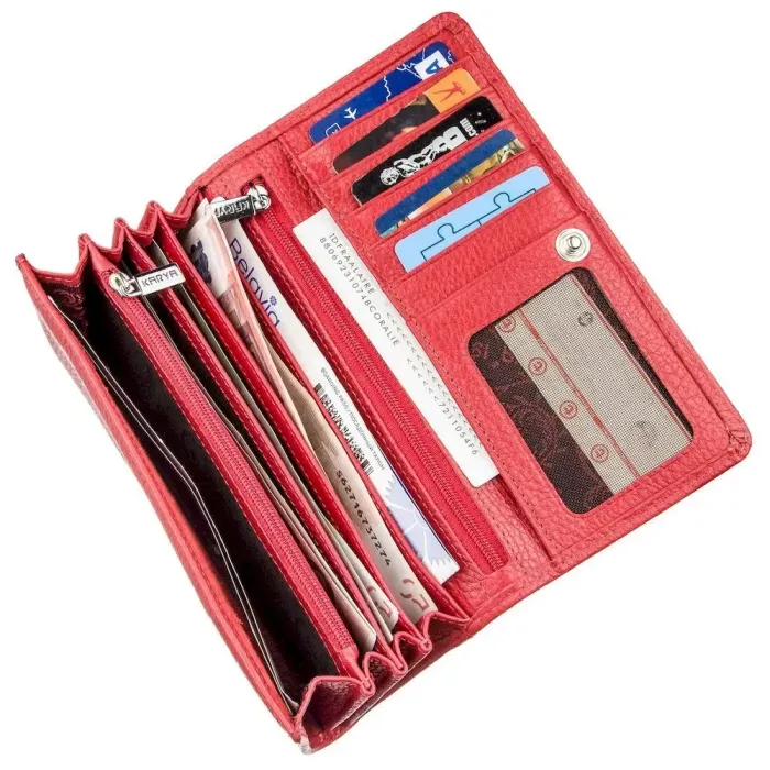 Гаманець жіночий на кнопці шкіряний KARYA 17402 Червоний
