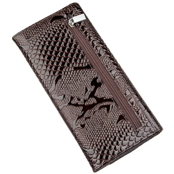 Кошелек женский на кнопке лаковый KARYA 17411 Коричневый