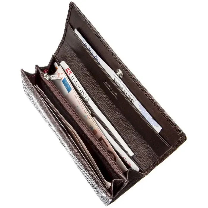 Кошелек женский на кнопке лаковый KARYA 17411 Коричневый