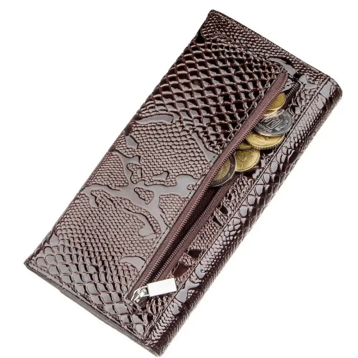 Кошелек женский на кнопке лаковый KARYA 17411 Коричневый