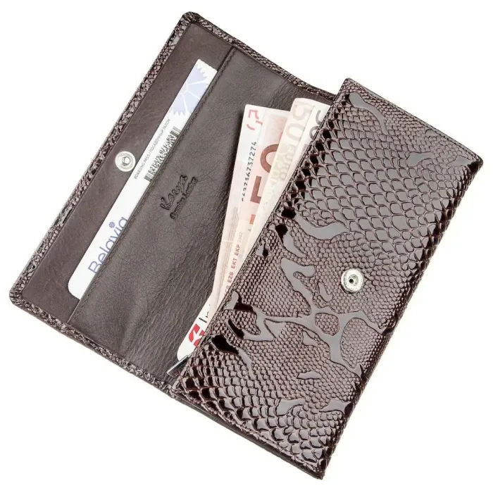 Кошелек женский на кнопке лаковый KARYA 17411 Коричневый