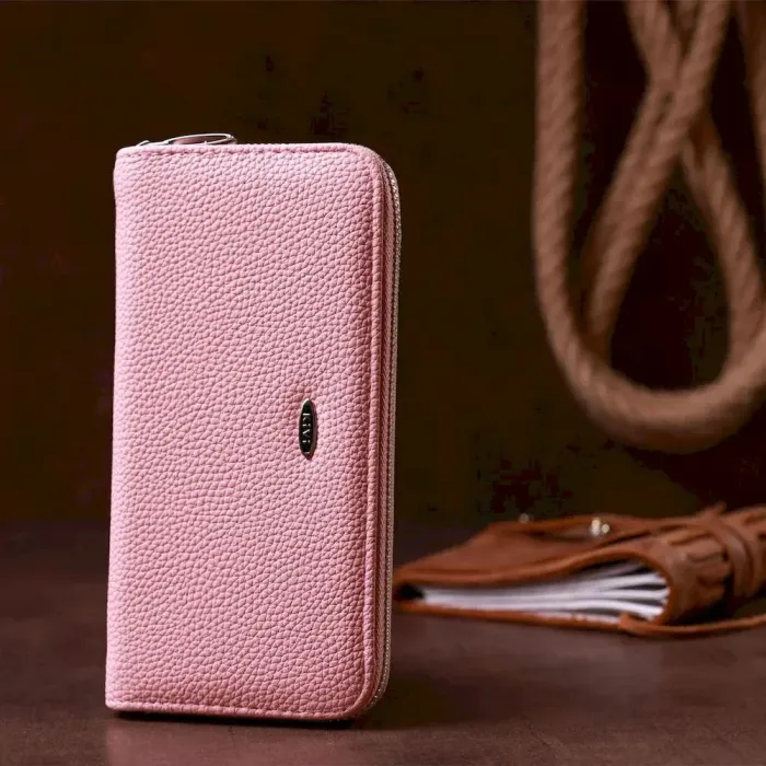 Кошелек женский на одну молнию из экокожи флотар KIVI 19016 Розовый