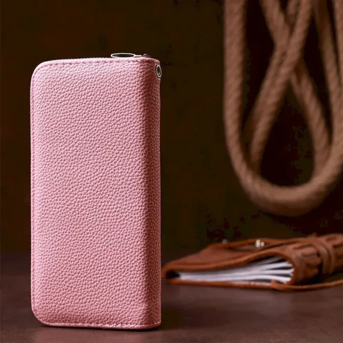 Кошелек женский на одну молнию из экокожи флотар KIVI 19016 Розовый