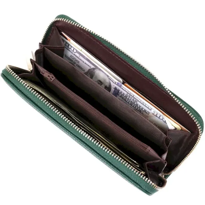 Кошелек женский на одну молнию из экокожи флотар KIVI 19017 Зеленый