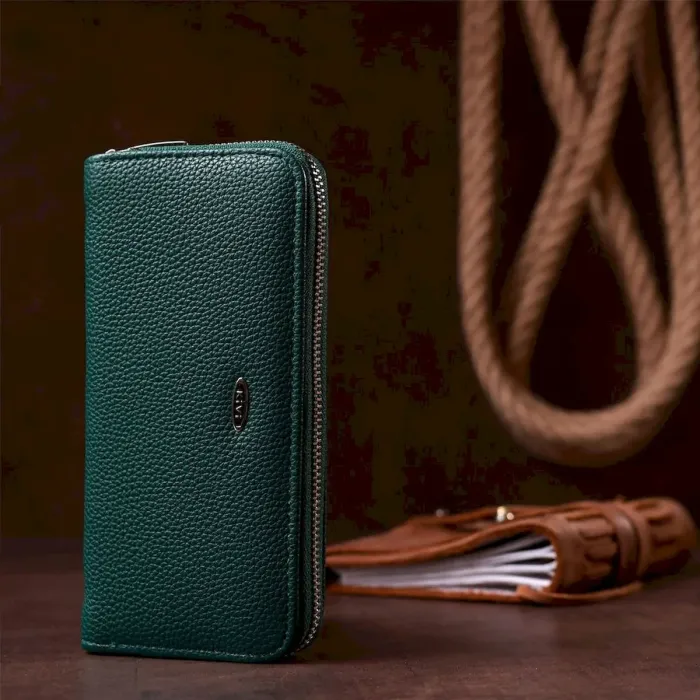 Кошелек женский на одну молнию из экокожи флотар KIVI 19017 Зеленый