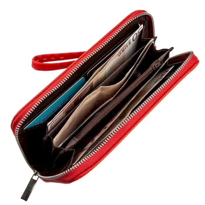 Гаманець жіночий на одну блискавку з екошкіри флотар KIVI 19018 Яскраво-червоний