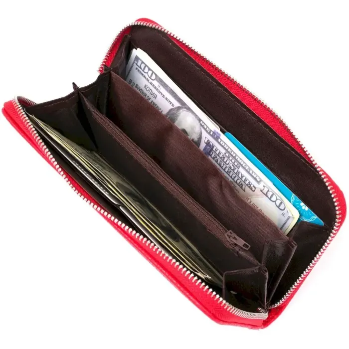 Гаманець жіночий на одну блискавку з екошкіри флотар KIVI 19018 Яскраво-червоний