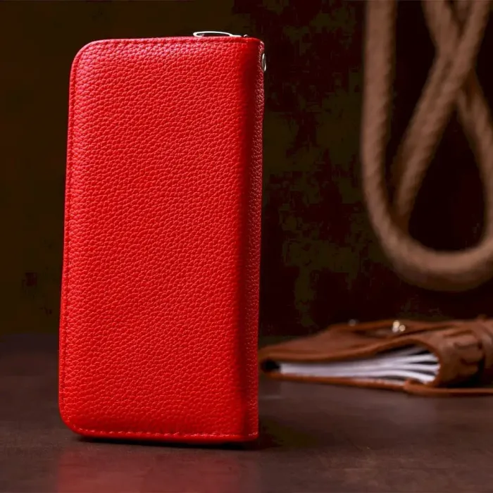 Гаманець жіночий на одну блискавку з екошкіри флотар KIVI 19018 Яскраво-червоний