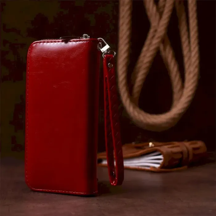 Кошелек женский на одну молнию из экокожи гладкий KIVI 19035 Бордовый