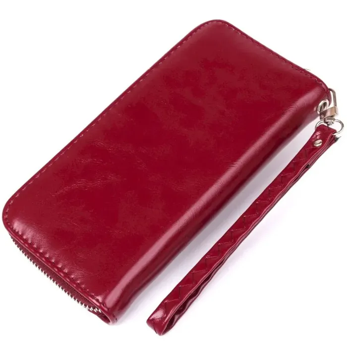 Кошелек женский на одну молнию из экокожи гладкий KIVI 19035 Бордовый
